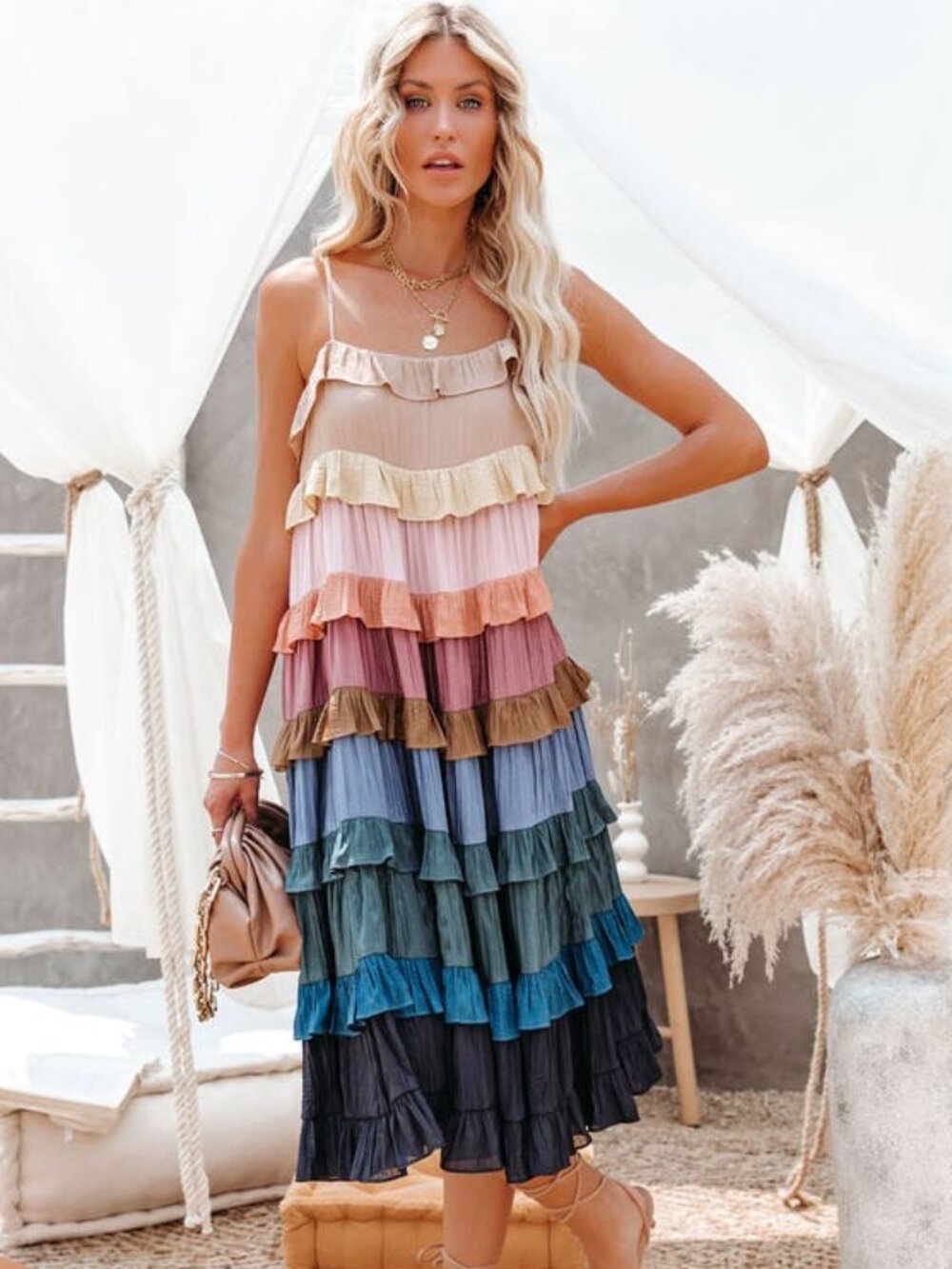 Vici Autumn Tones Ruffle Tiered Midi Dress